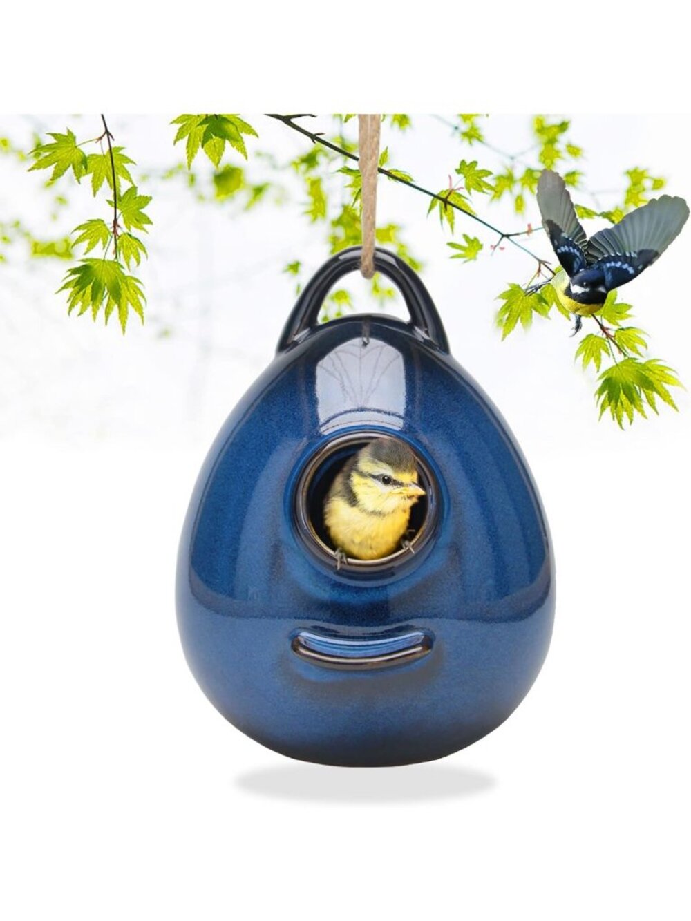 Ceramic Hanging Birdhouse for Outdoor Wild Birds - Finch, Cardinal, Bluebird Hut